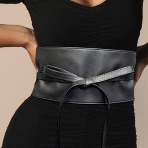 Black Leather Obi Adjustable Waist Statement Belt